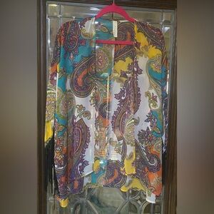 Candy Rose Paisley Kimono Fringe Sleeve Top Size S Boho Lightweight